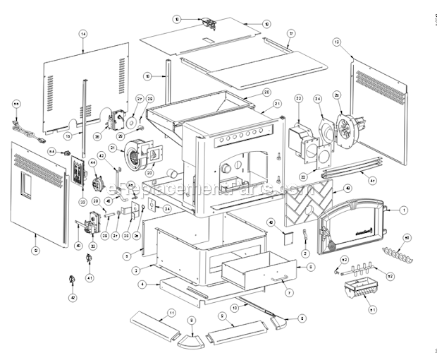 Page A Diagram and Parts List for 6039T  US Stove Company Furnace